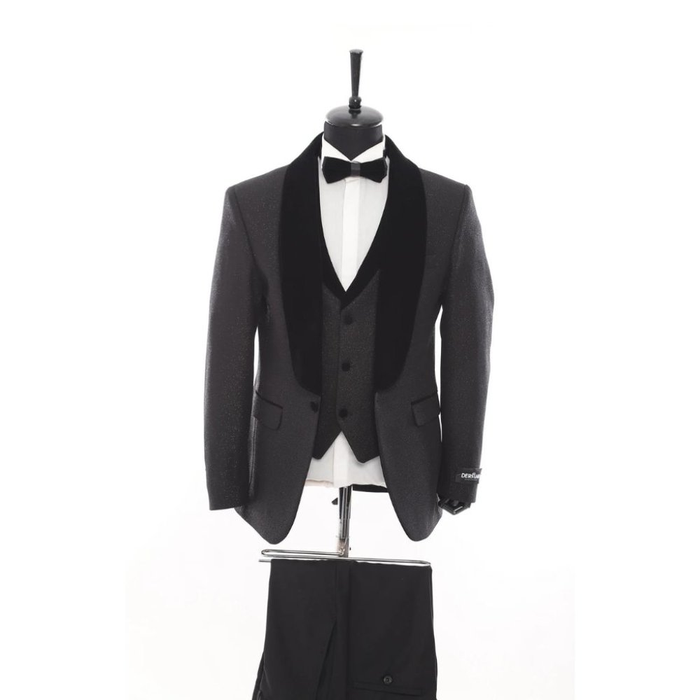 Derman Black Velvet Collar Silvery Tuxedo